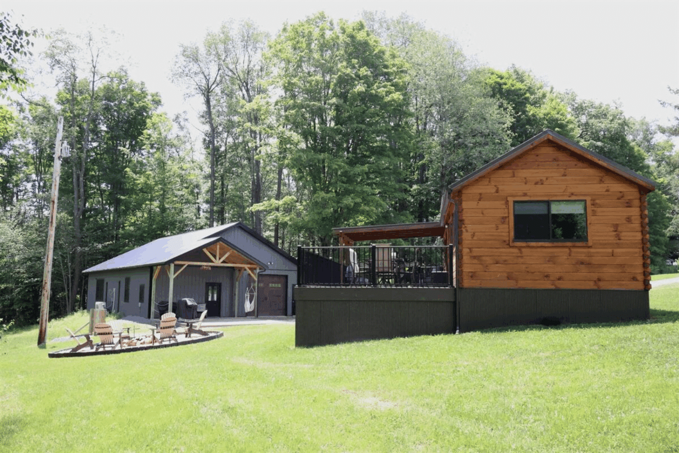 Pinecrest park model tiny home in Galeton Pa built and designed by Psy Homes with built on porch