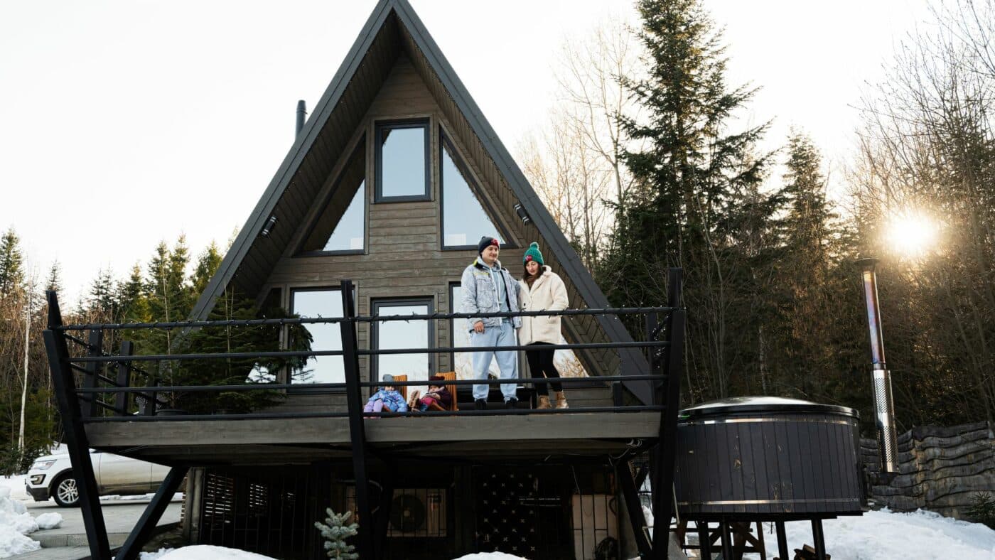 A couple showing how to winterize a park model