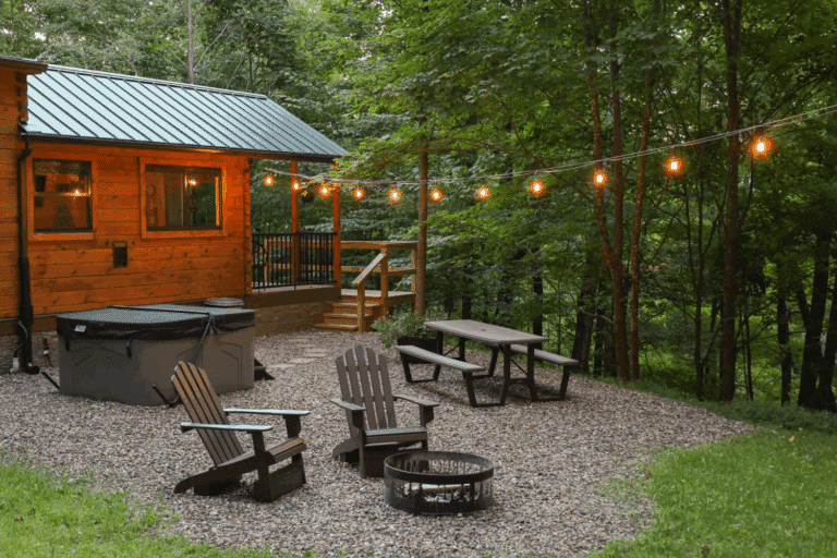 outldoor hospitalality area of Aspen park model tiny home in Riverton West Virginia built and designe dby Psy Homes