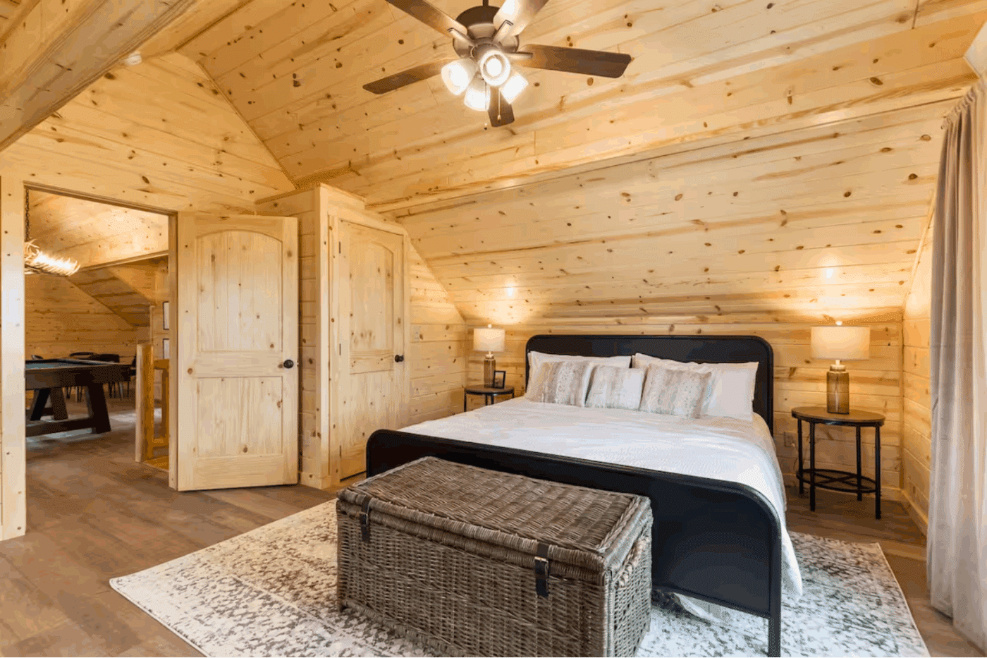 bedroom 4 with ceiling can and large windows in Canyon Lodge located in Driggs Idah