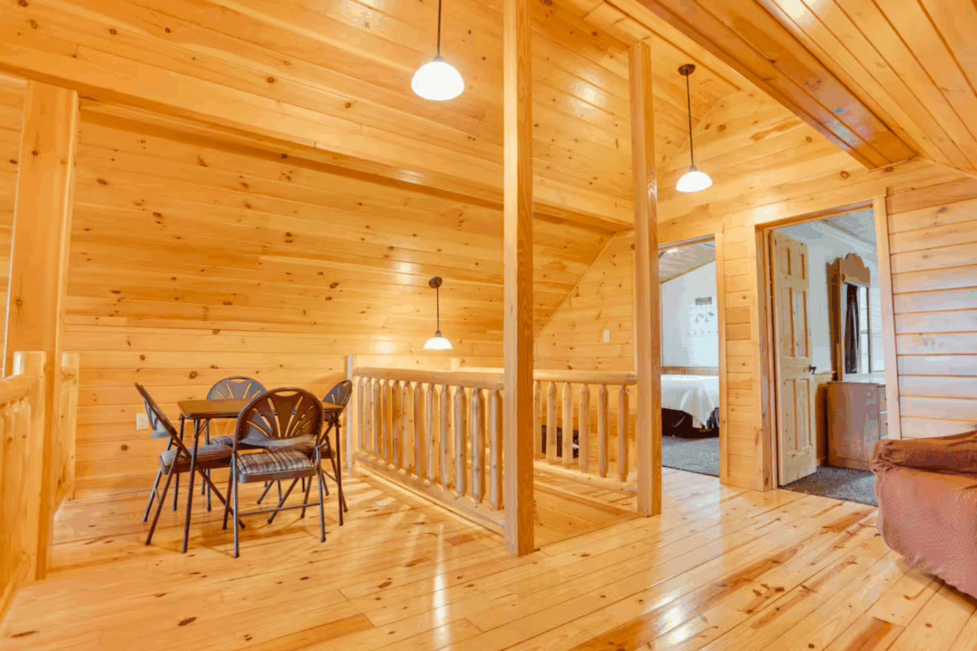 finished loft in Mountaineer Deluxe built and designed with Psy Homes log cabin located in Warfordsburg Pa