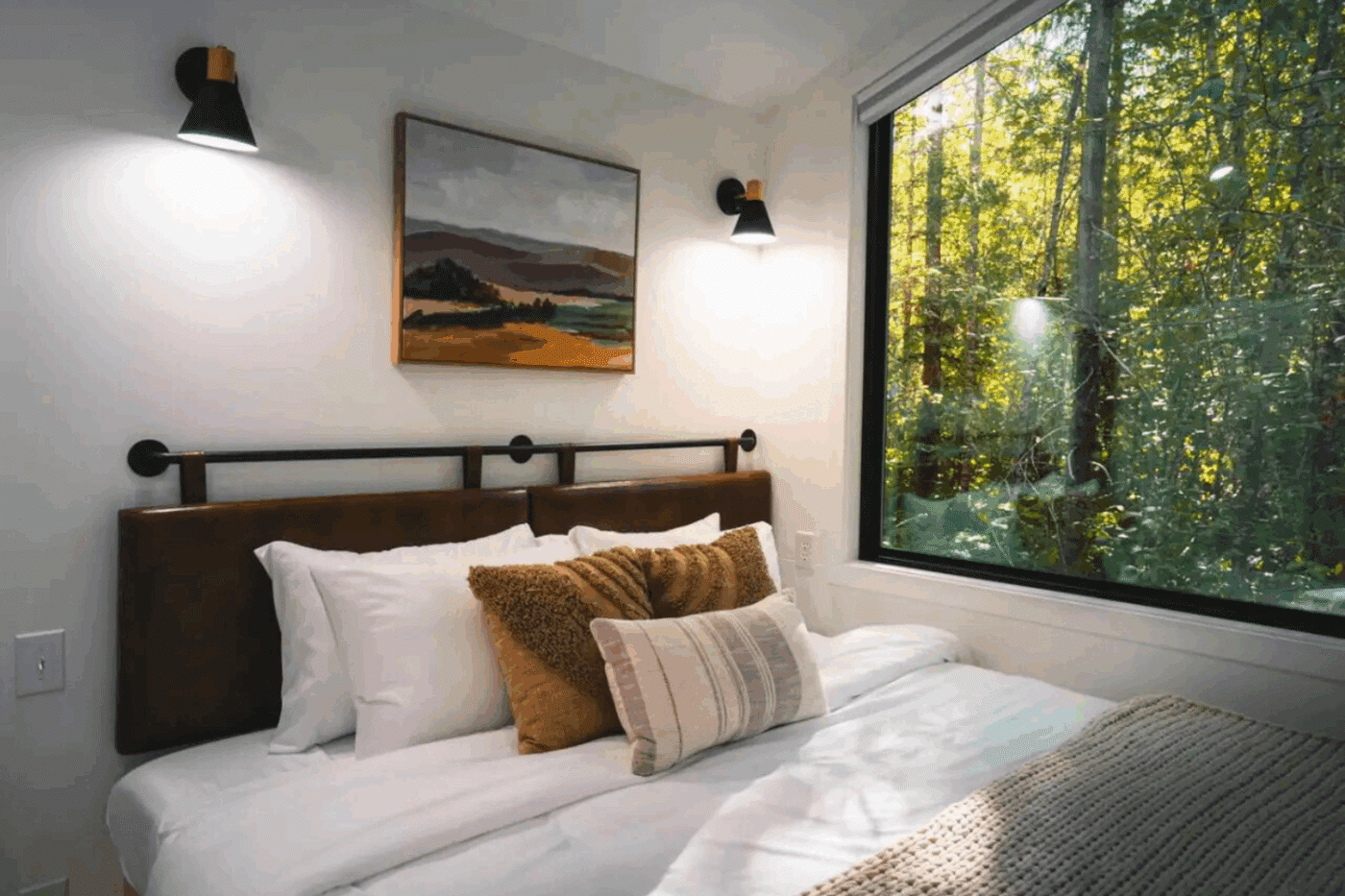 Bedroom in Psy Homes A frame tiny park model home in Skykomish Washington