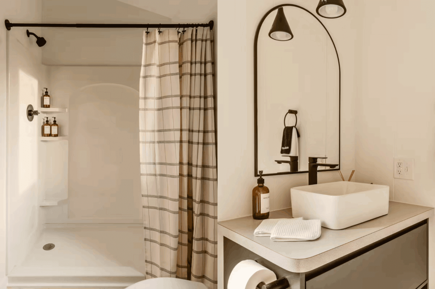 A Frame park model tiny home luxury bathroom built and designed by Psy Homes