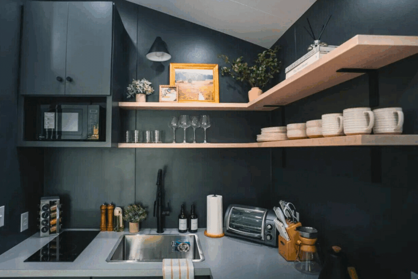 A Frame Psy Homes park model tiny home with kitchen for a beautiful weekend stay in Skykomish Washington