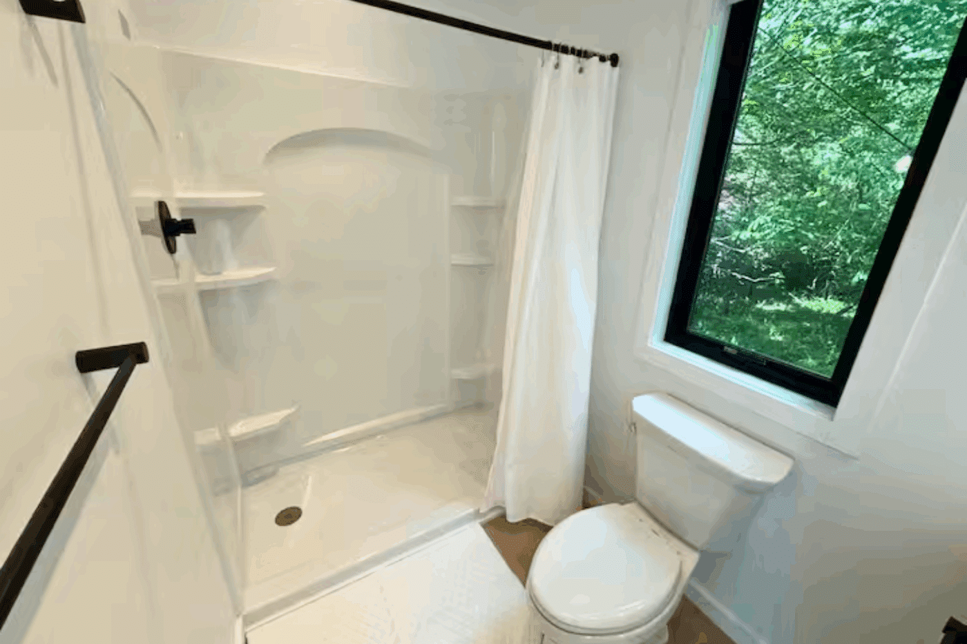 A Frame Park Model tiny home bathroom in Wardensville West Virginia