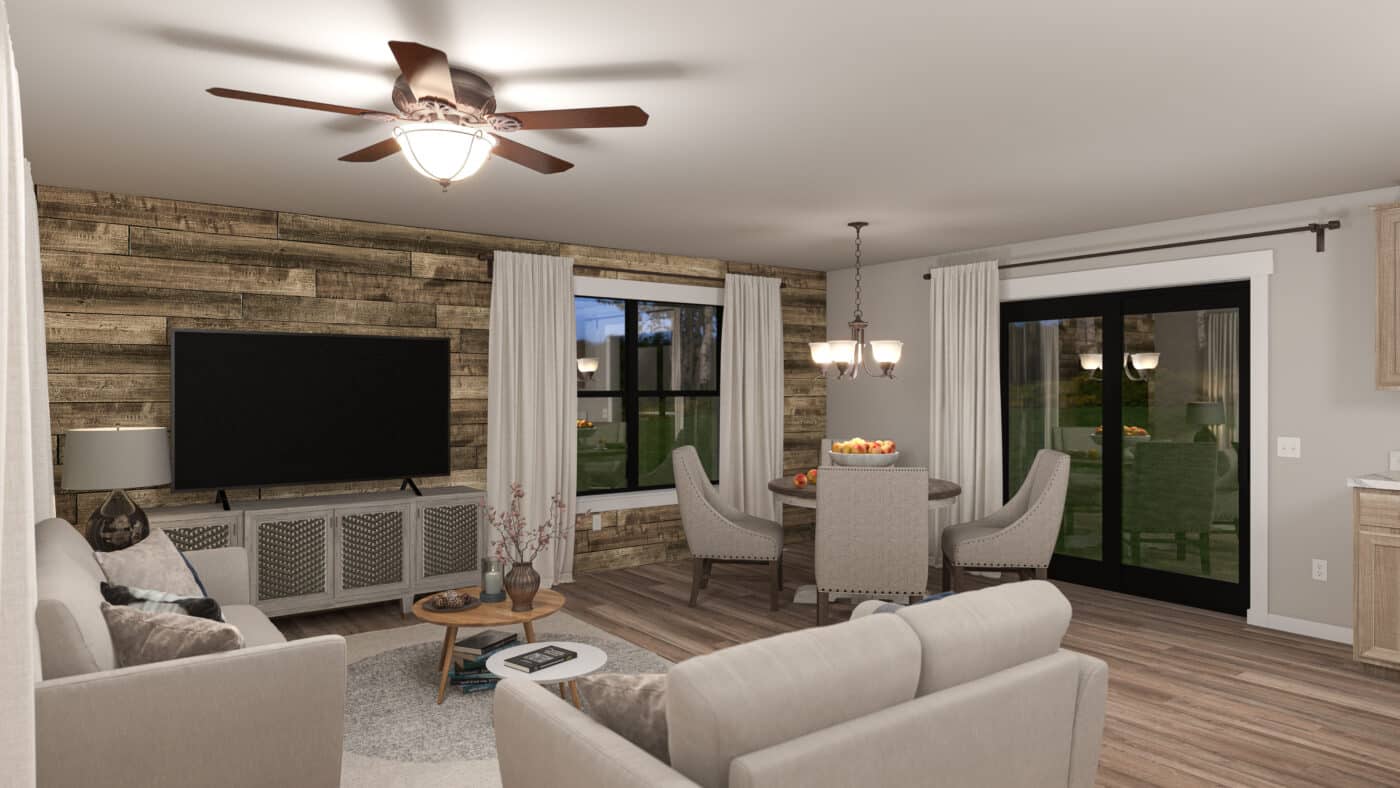 family room in a woodland modern cabin for sale accross the united states