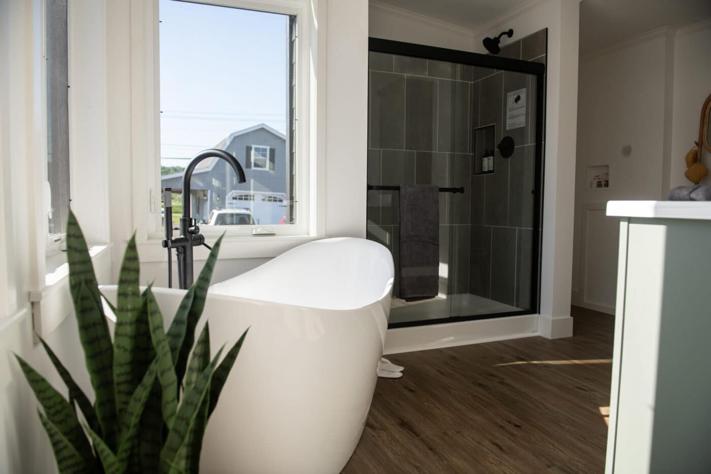 Luxury mobile home bathroom with soaking tub