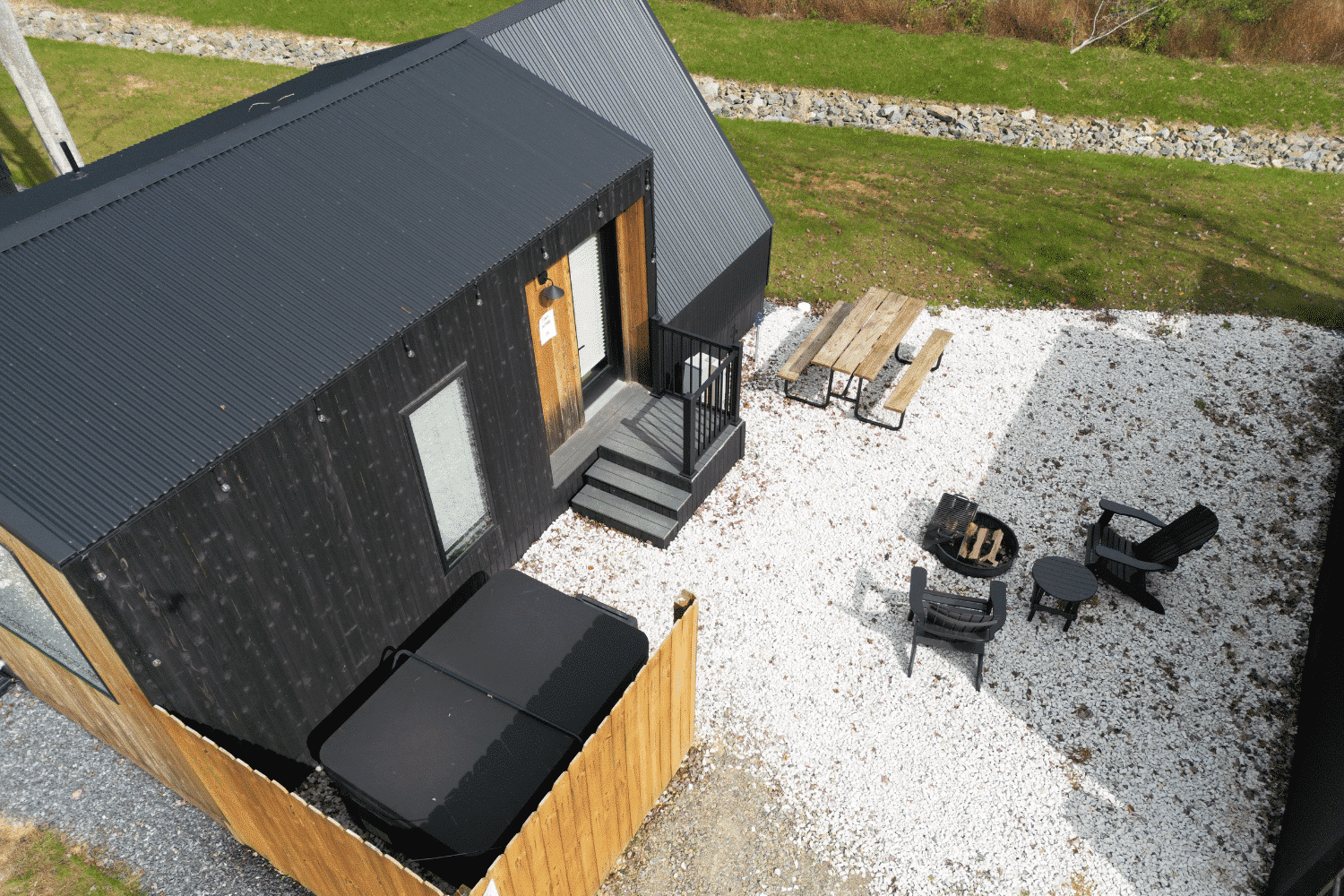 A frame cabins built by zook cabins used for luxury camping