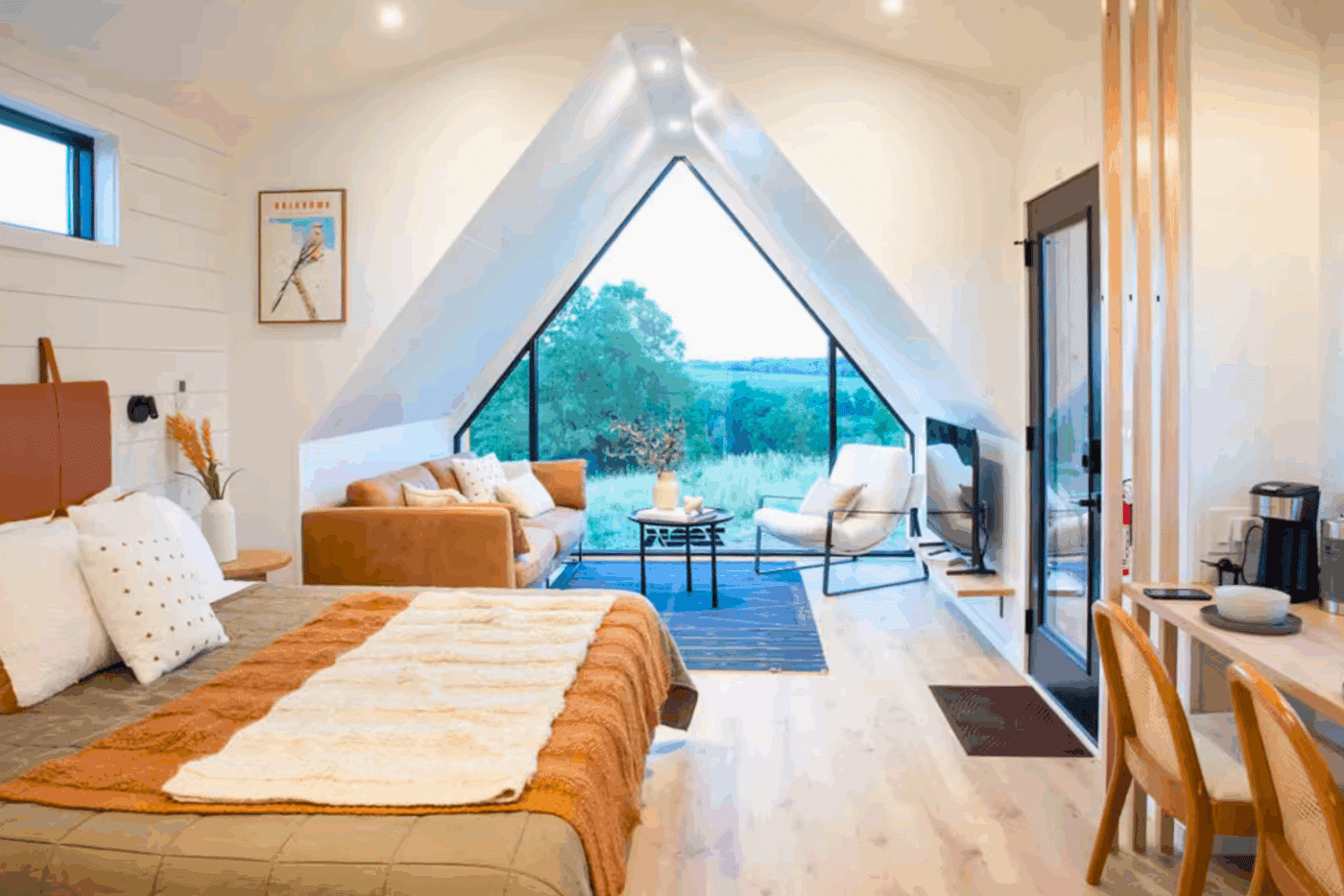 Common area of A frame Studio park model tiny home in Memphis MO