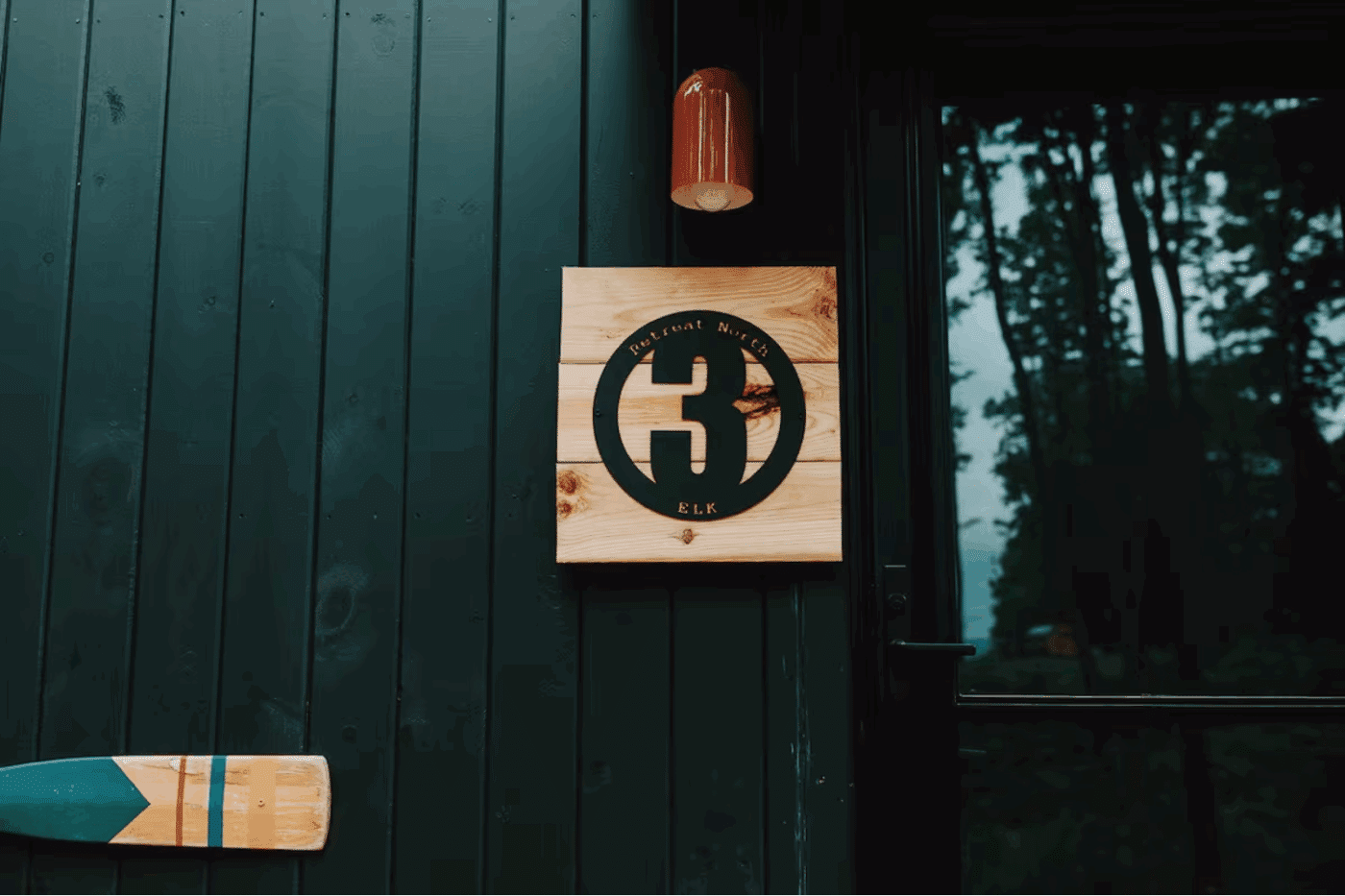 entry to Nook Studio peak park model tiny home in boyne michigan Retreat North cabin 3