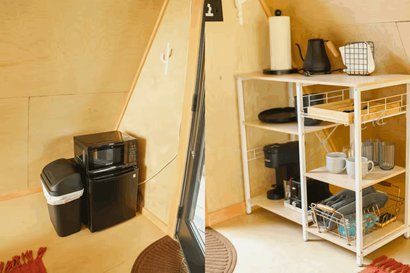 kitchenette items for Vista of glamping pod in Bellefonte Pa