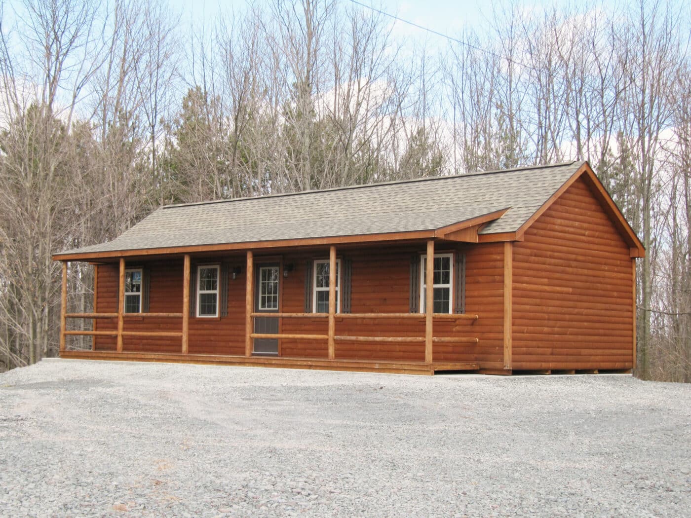 log cabin on concrete slab