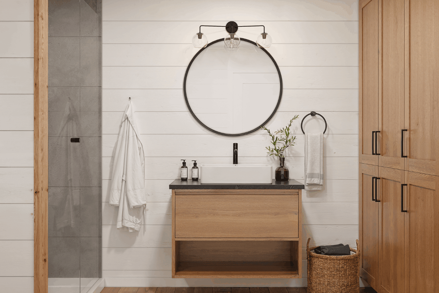 Bathroom with full sized closet in Rivara ADU