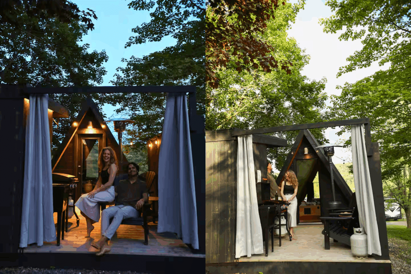 Vista glamping pod in Bellefont Pa built and designed by Zook cabins with outdoor hospitality area