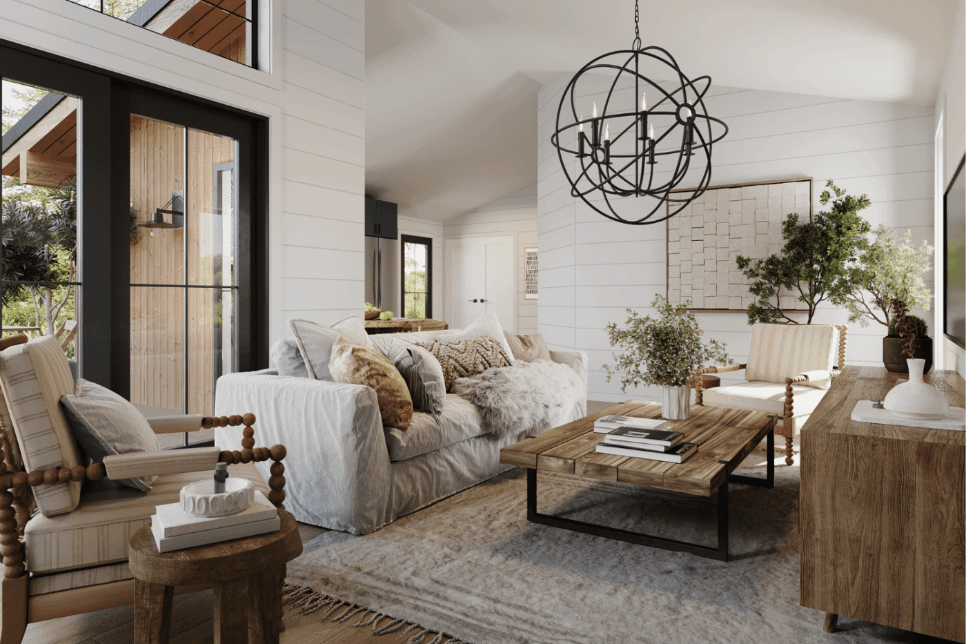 two pines modern cabin interior in New Hampshire