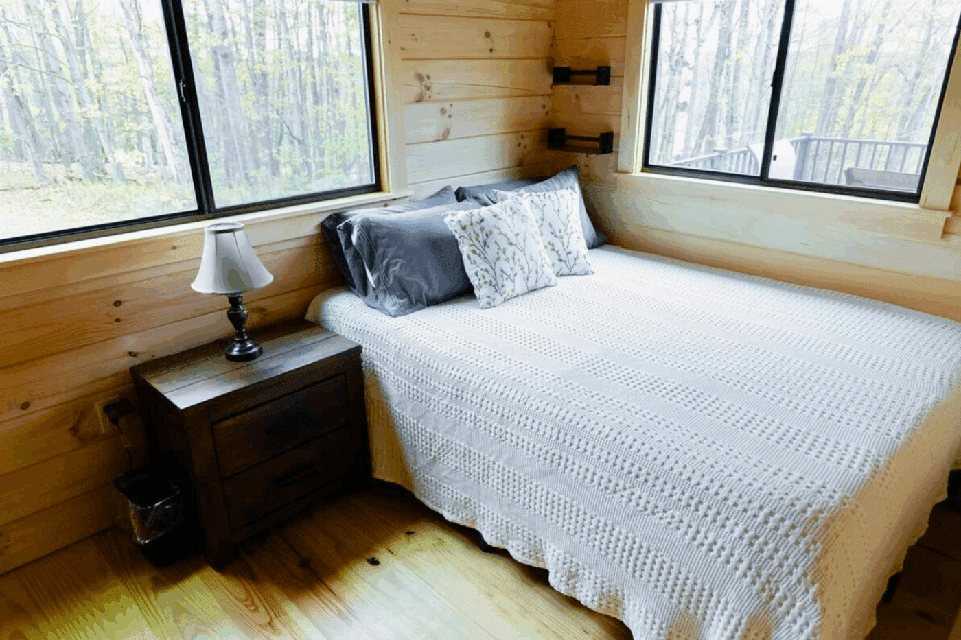 Main Bedroom in park model tiny home built and designed by Psy Homes in Galeton Pa