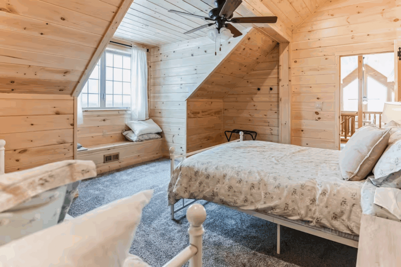 Mountaineer Deluxe Log Modular Cabin in Sarnac Lake New York customer finished off loft for 4th bedroom