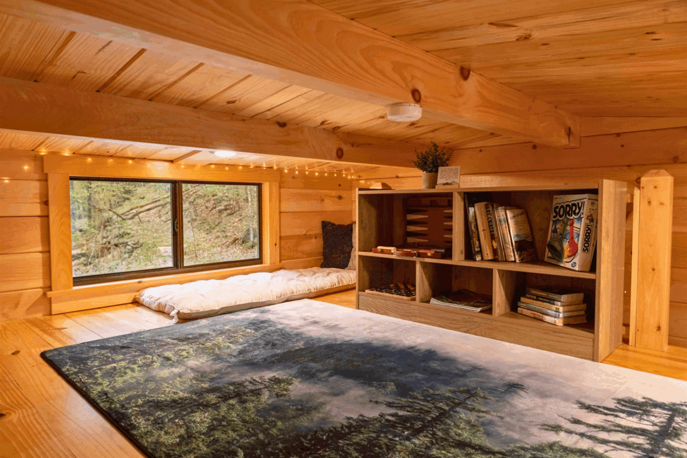 reading nook in Aspen park model tiny home built and designed by Psy Homes in Riverton West Virginia