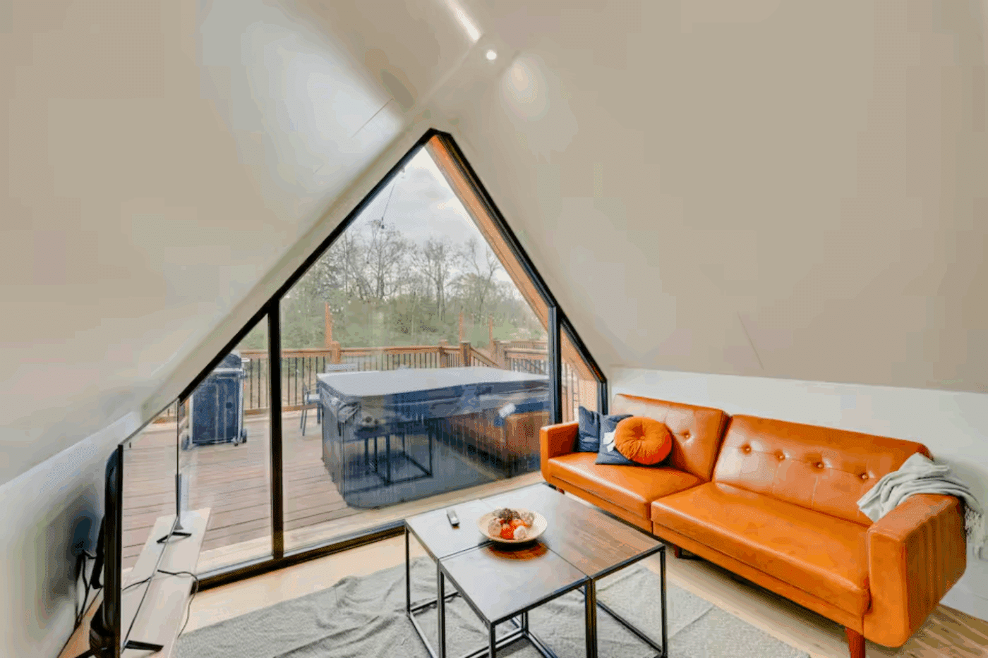 A Frame Park model tiny home living room in Broken Bow OK