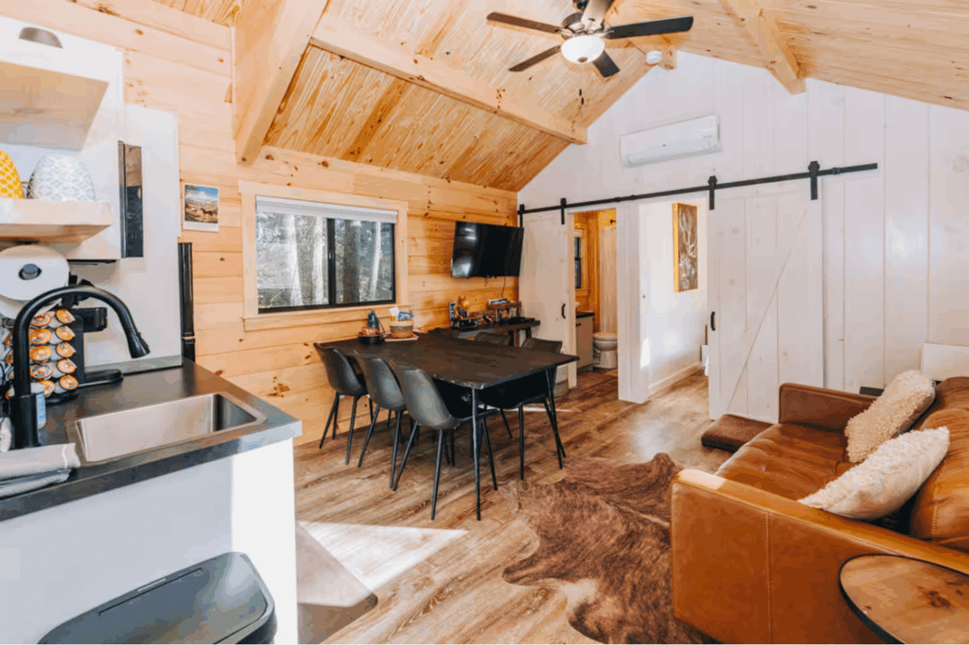 livingroom and entertainment area in Psy Homes park model tiny home in campton KY