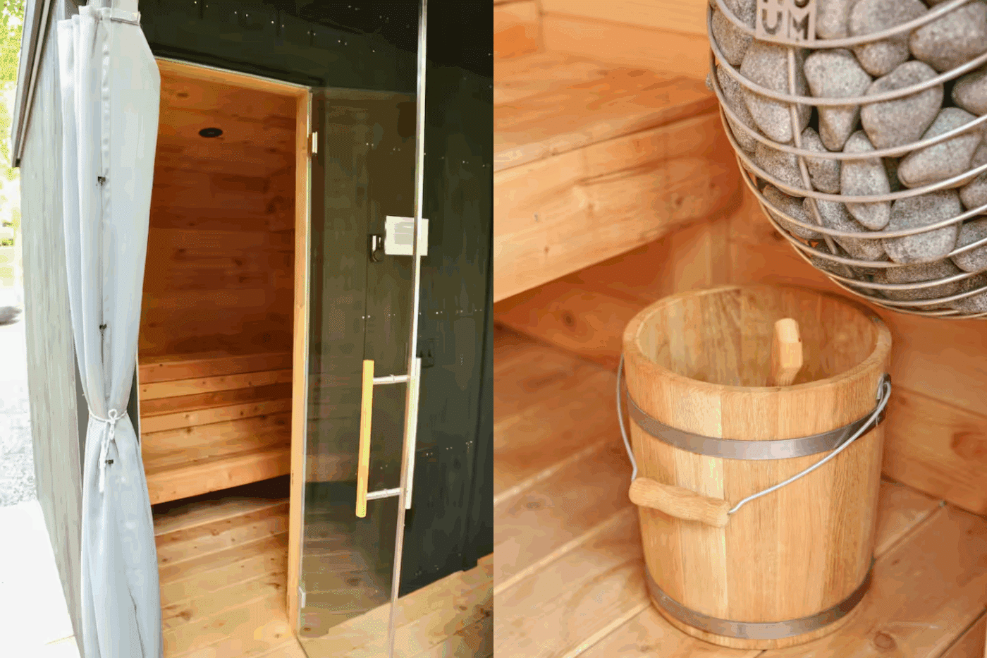 sauna feature of vista glamping pod outdoor hospitality set up in bellefonte PA
