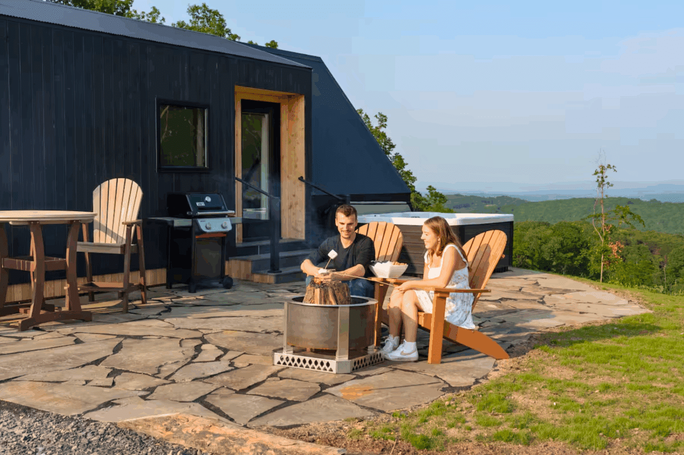 outdoor hospitality area of a frame studio park model tiny home