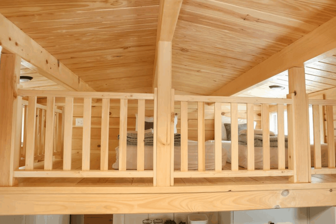 lofted sleeping area in glen mills pa park model tiny home Pinecrest built and designed by Psy Homes