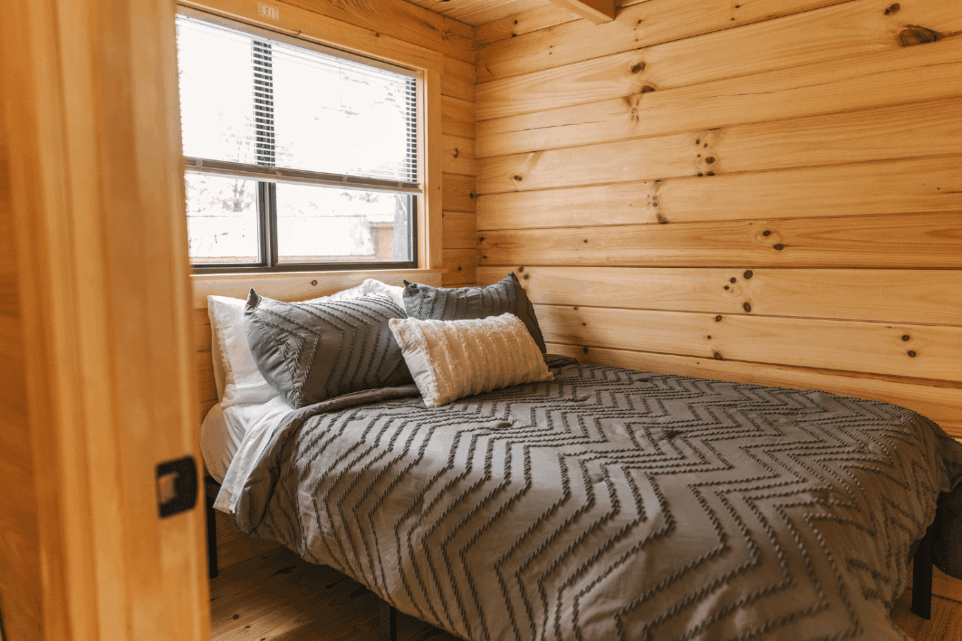 bedroom 2 of pinecrest park model tiny home in Somerset Pa built and designed by Psy Homes