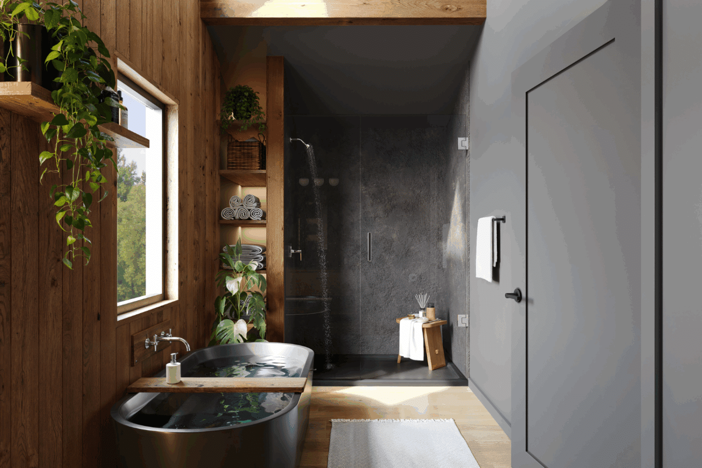 A frame Cottage luxury bathroom in modular tiny home