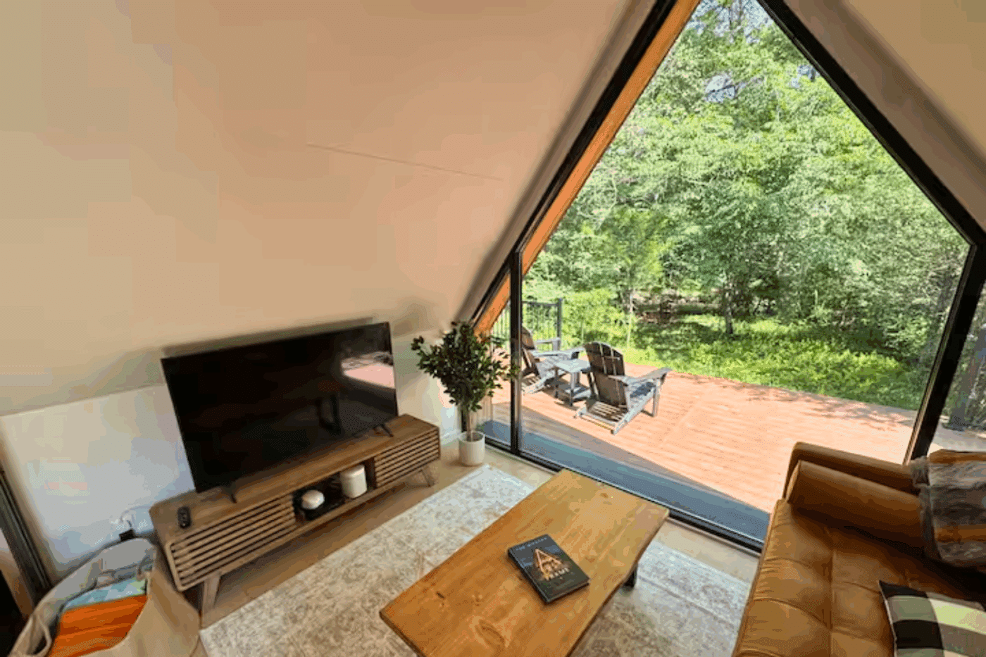 Living Room of A Frame park model tiny home in Wardensville West Virginia