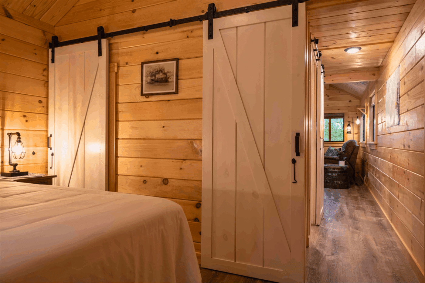 Bedroom in Aspen park model tiny home built and designed by Psy Homes in Riverton West Virginia