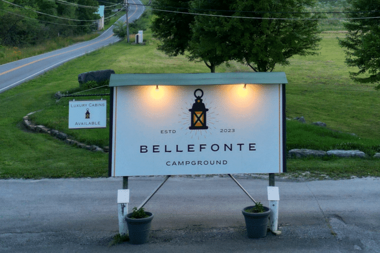bellfonte campground in bellfonte pa using park model tiny homes built by Psy Homes for luxury cabin rentals