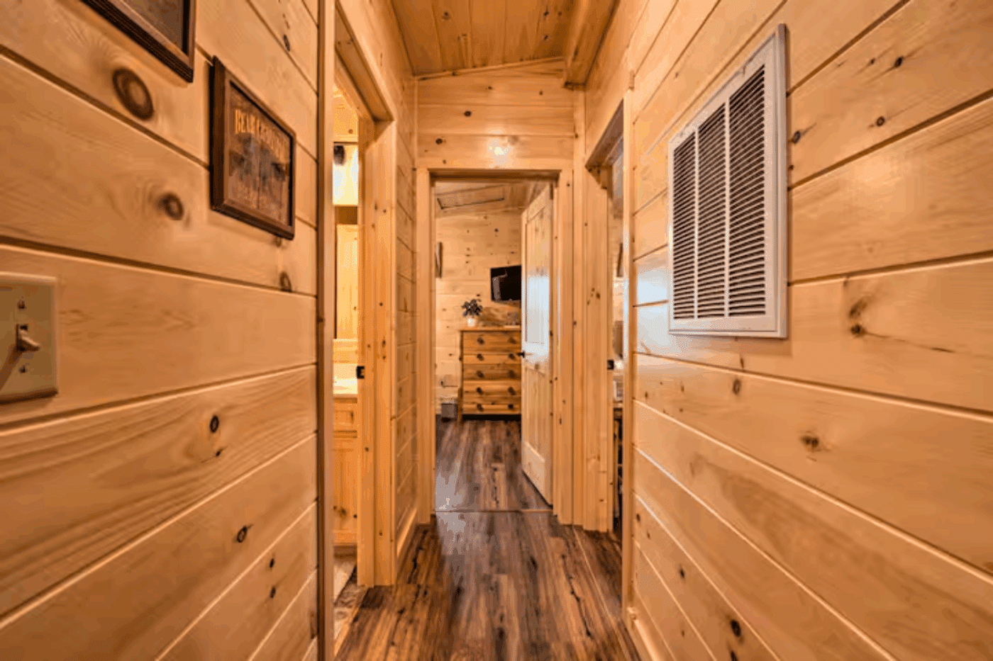 Psy Homes Frontier log cabin with poly coated covered knotted pine in Hardy County West Virginia