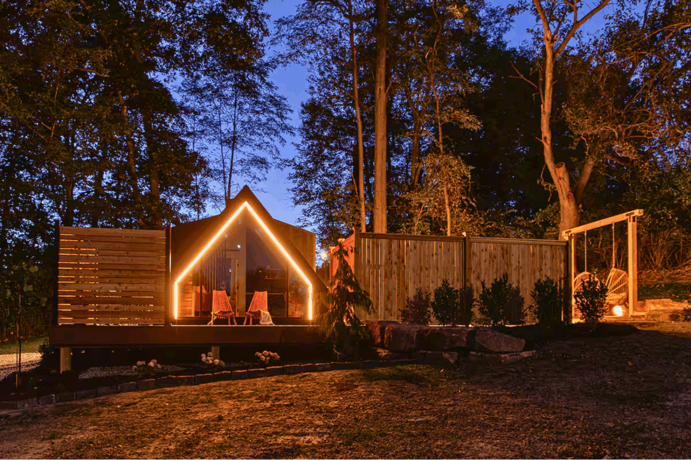 A frame park model tiny home built by Zok Cabins located in Narvon Pa