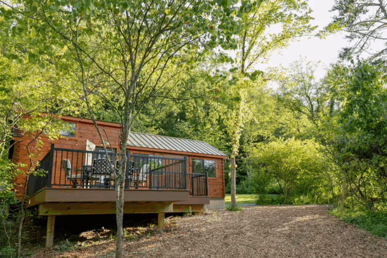 Pinecrest park model tiny log cabin home in James Creek Pa