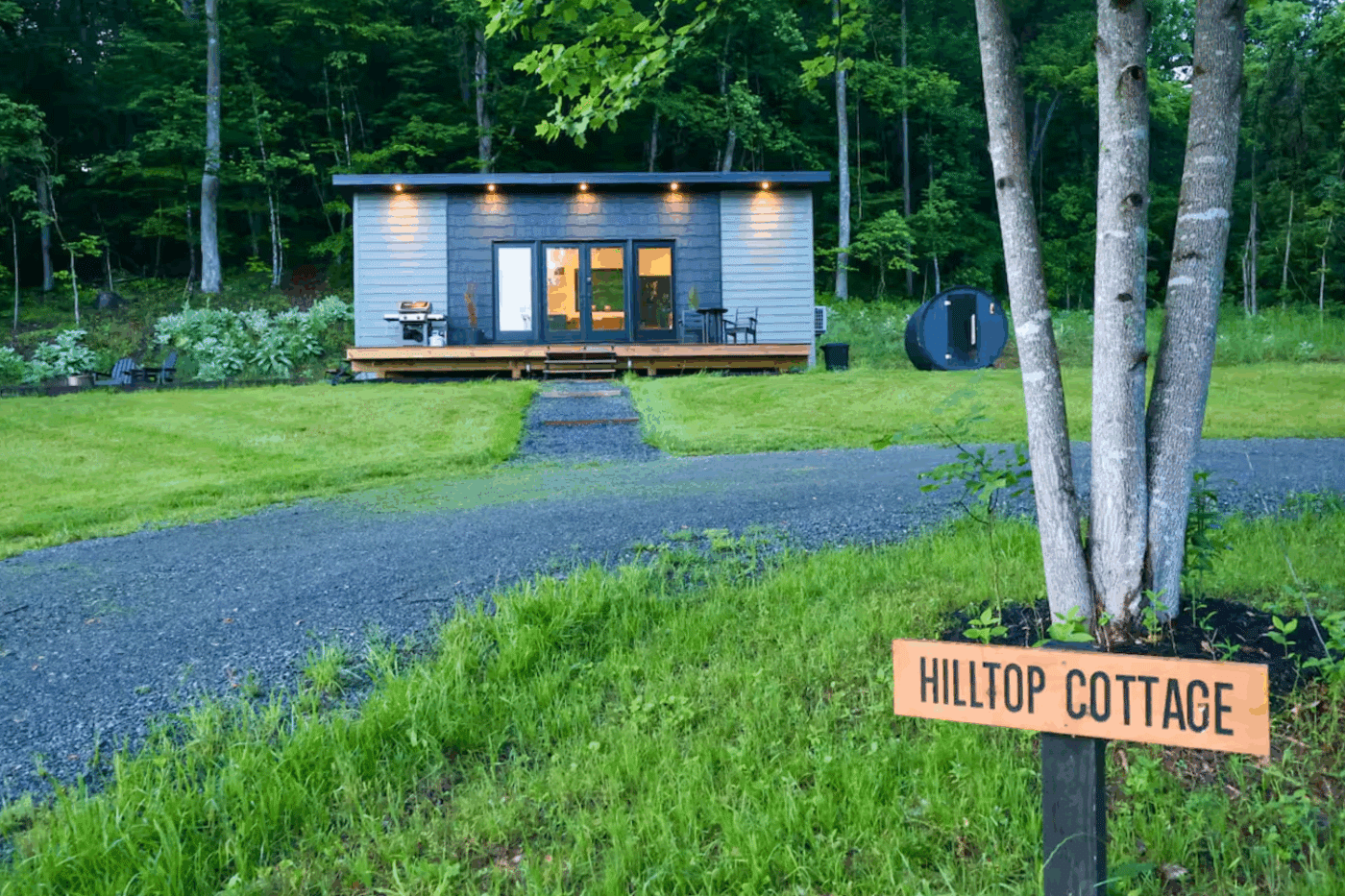 Hilltop cottage alpine park model tiny home built and designed by Psy Homes for rooted land co