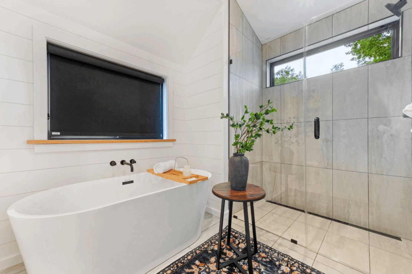 A frame studio park model tiny home with no thresh hold shower in Pond Eddy New York Rushing Water 2 at The Outpost Resort