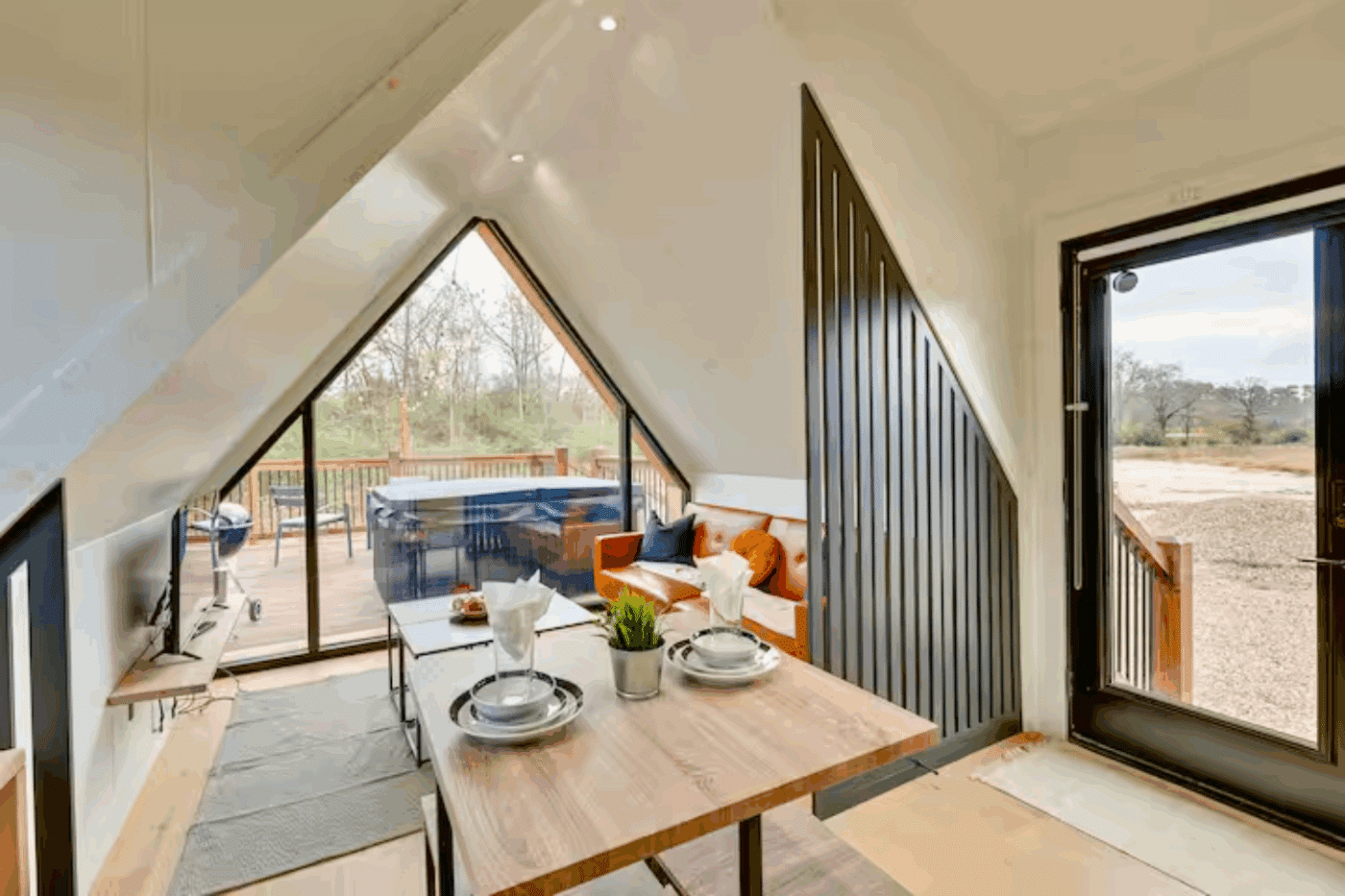 common area of A frame park model tiny home in Broken Bow OK