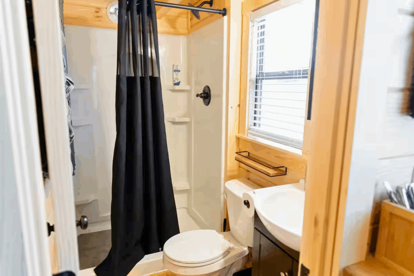 Bathroom in pinecres tpark model tiny home built and designed By Psy Homes