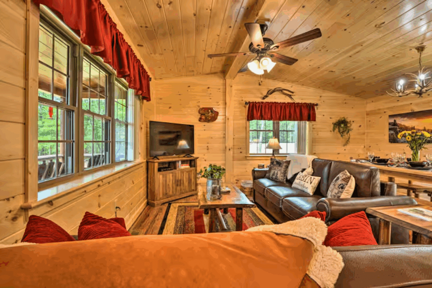 Frontier log Modular cabin living room built and designed by Psy Homes