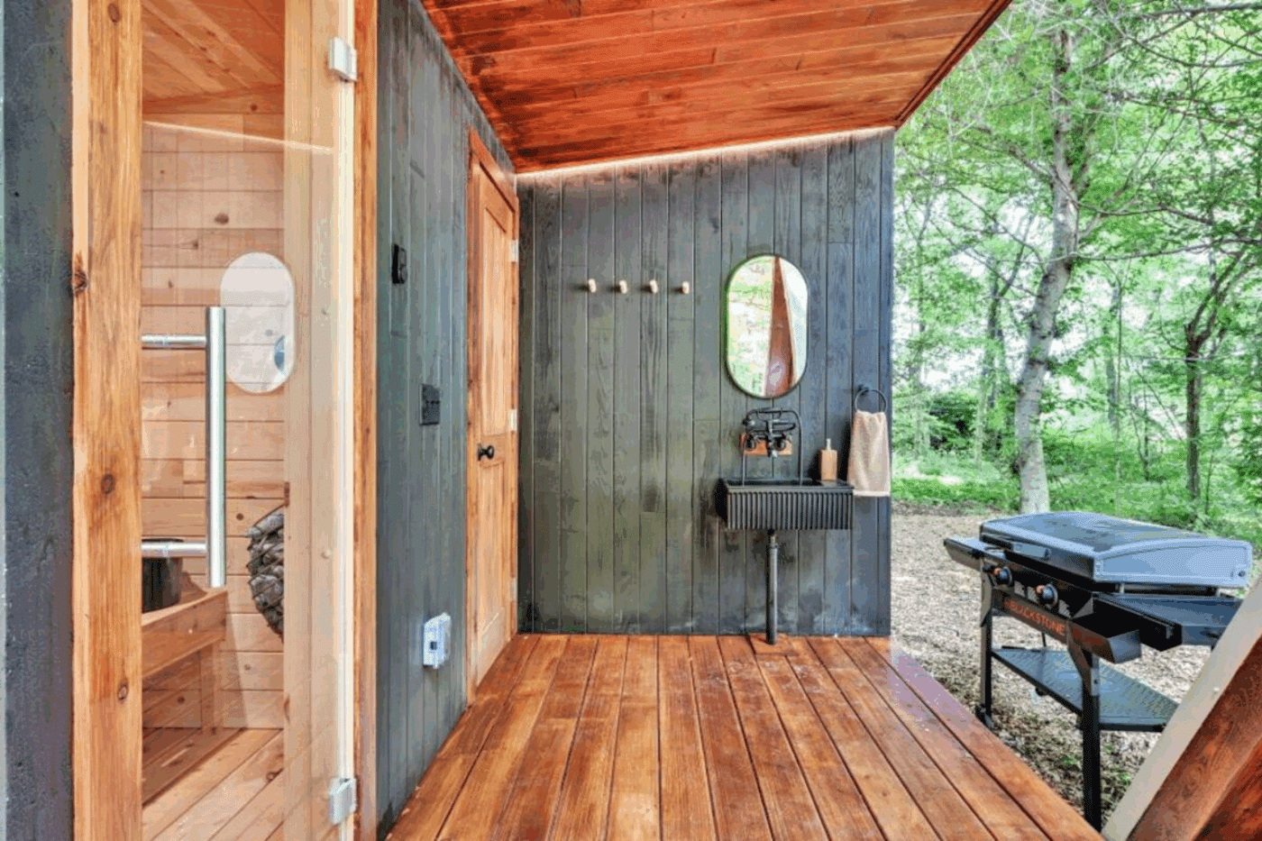 porch area for Vista glamping pod Atglen Pa built and designed by Psy Homes