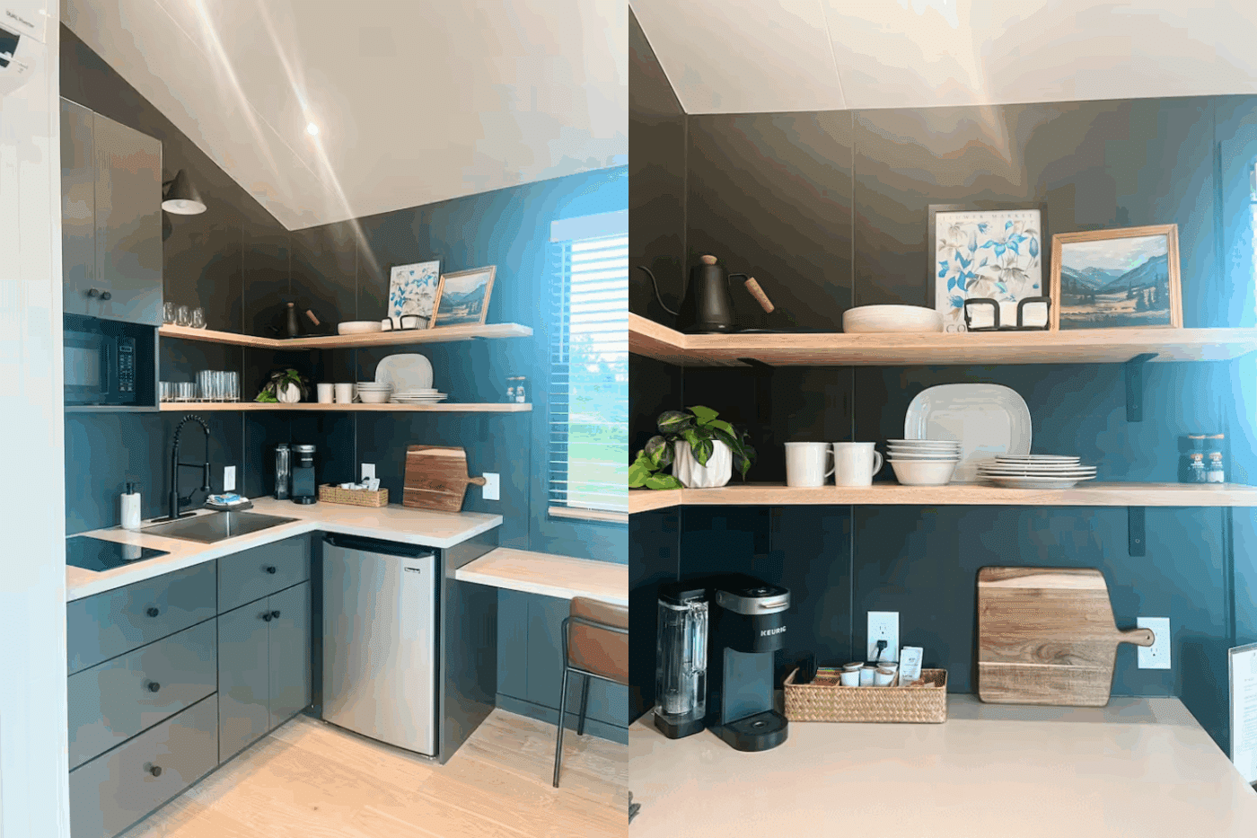 kitchen area of A frame park model tiny home in Cañon City Colorado in Royal Gorge RV Resort Peakview 4