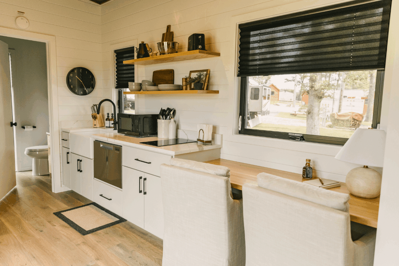 kitchen of custom built Alpine park model tiny home built and designed by Psy Homes