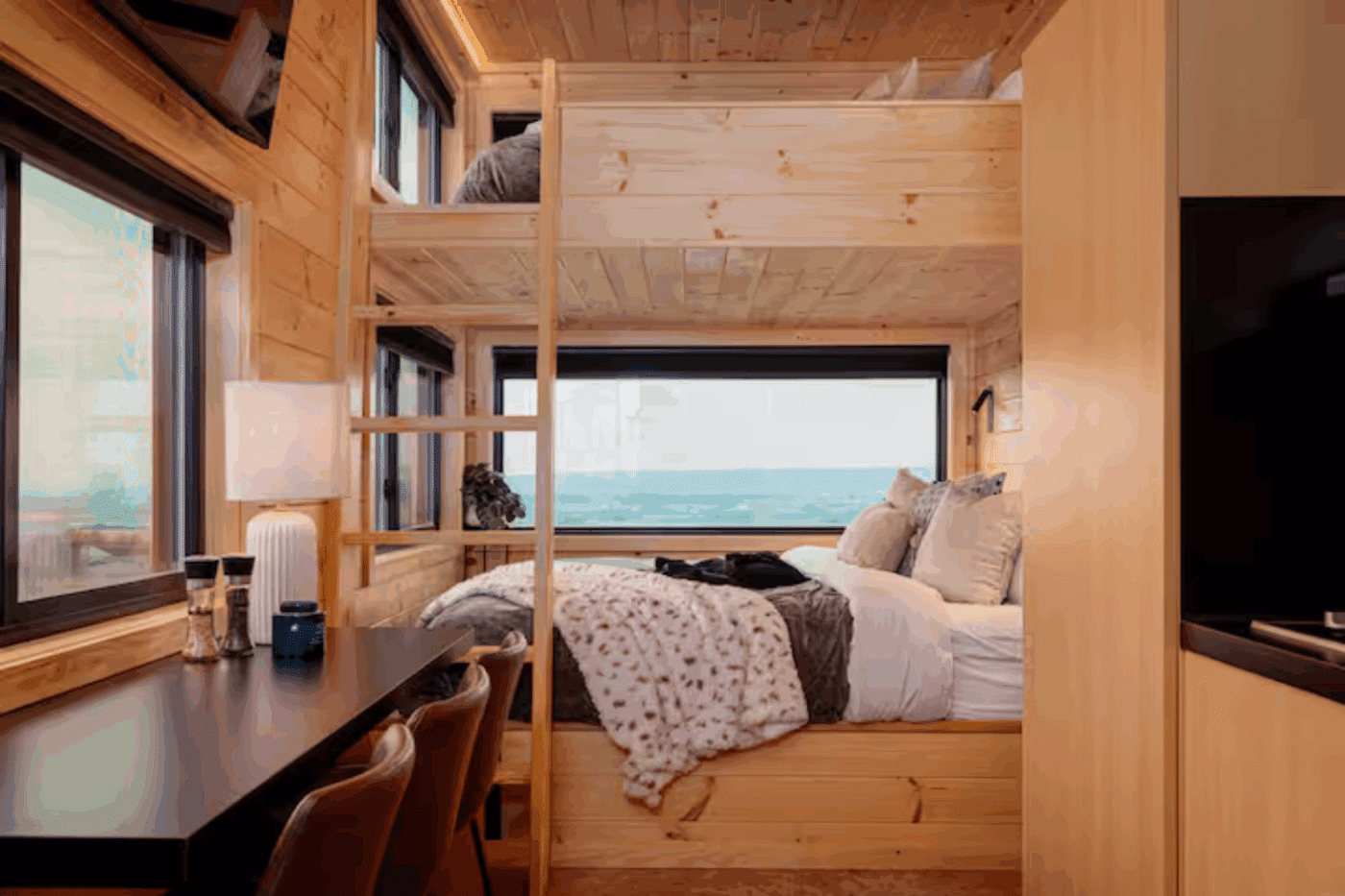 bedroom of nook family park model tiny home in Gap Pa