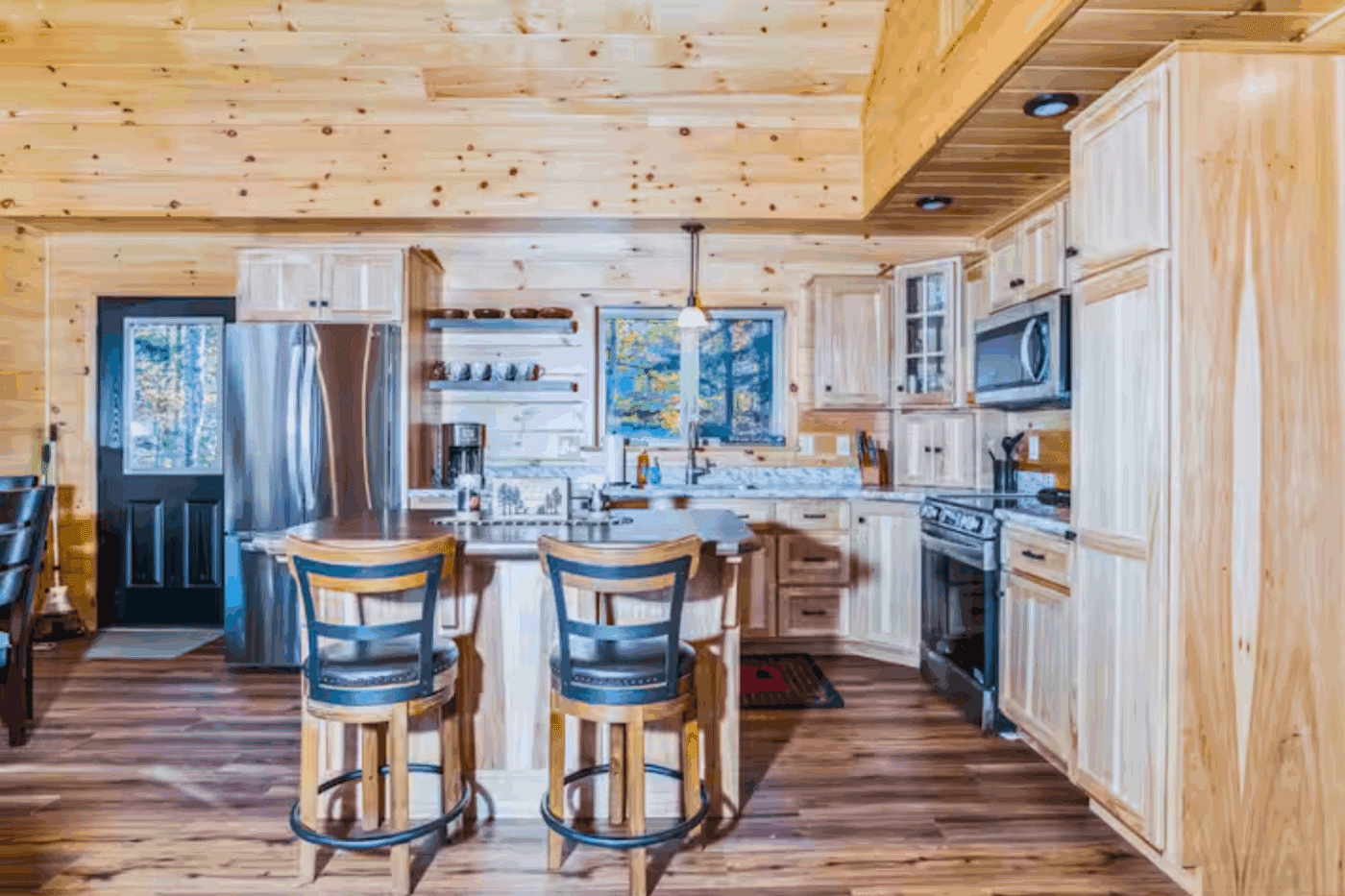 kitchen of Mountaineer Deluxe modular log cabin in Old Forge New York