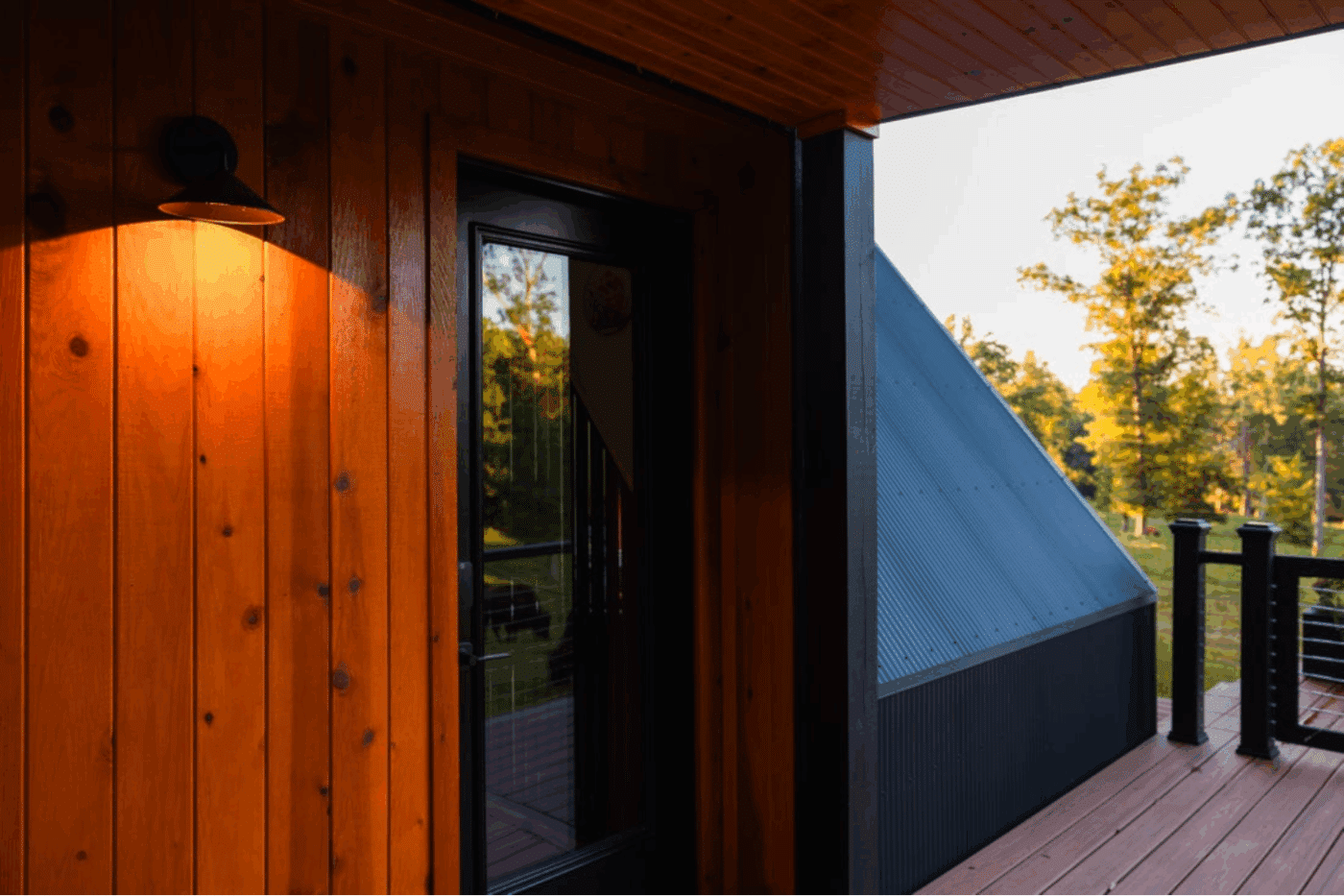 Entry point of A frame park model tiny home in Culpeper virginia