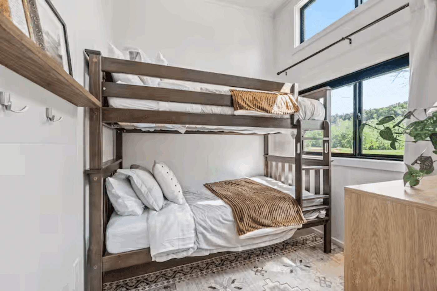 Second bedroom with bunk beds in Cascade park model tiny home in Branson Missouri