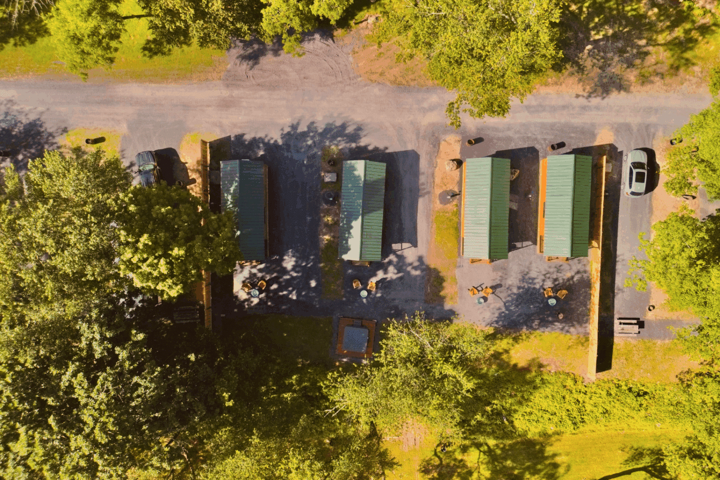 Log Studio park model tiny home in Pond Eddy New York at The Outpost Resort site 1