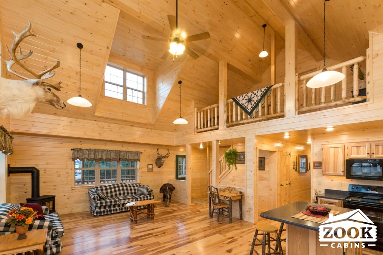 inside a modular log cabin