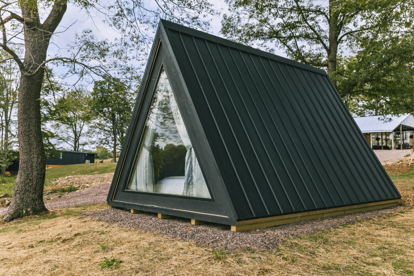 Glass front window of Vista glamping pod in Somerset Pa